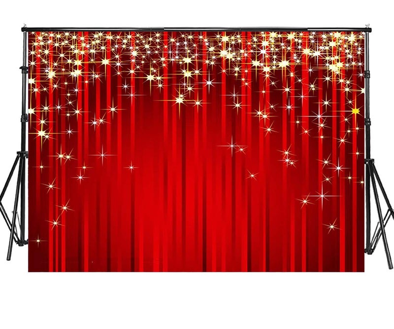 Sensfun 10x6.5ft Red Curtain Photography Backdrops Glitter Gold Stars Red Carpet Stage Background Vinyl Celebrate Backdrop for Wedding Party Events Adult Portrait Digital Photo Studio Prop (WP019) - Image 1